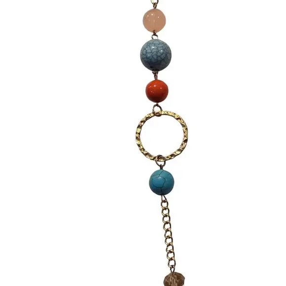 Light Colored Simulated Stones Necklace Acrylic Beads Matte Gold Tone 34" - 36" - Picture 10 of 10